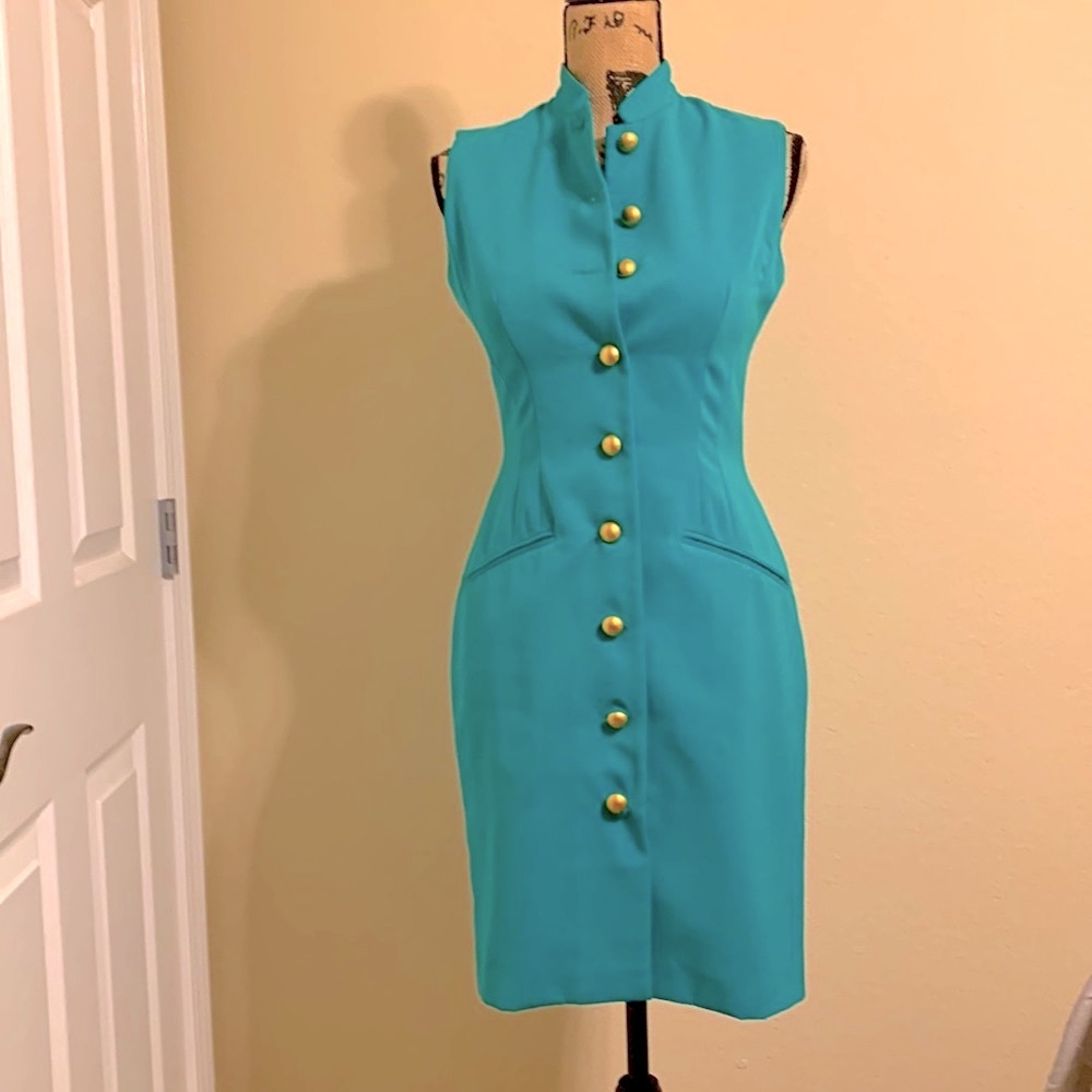 Kenar Ann Tjian teal button down dress